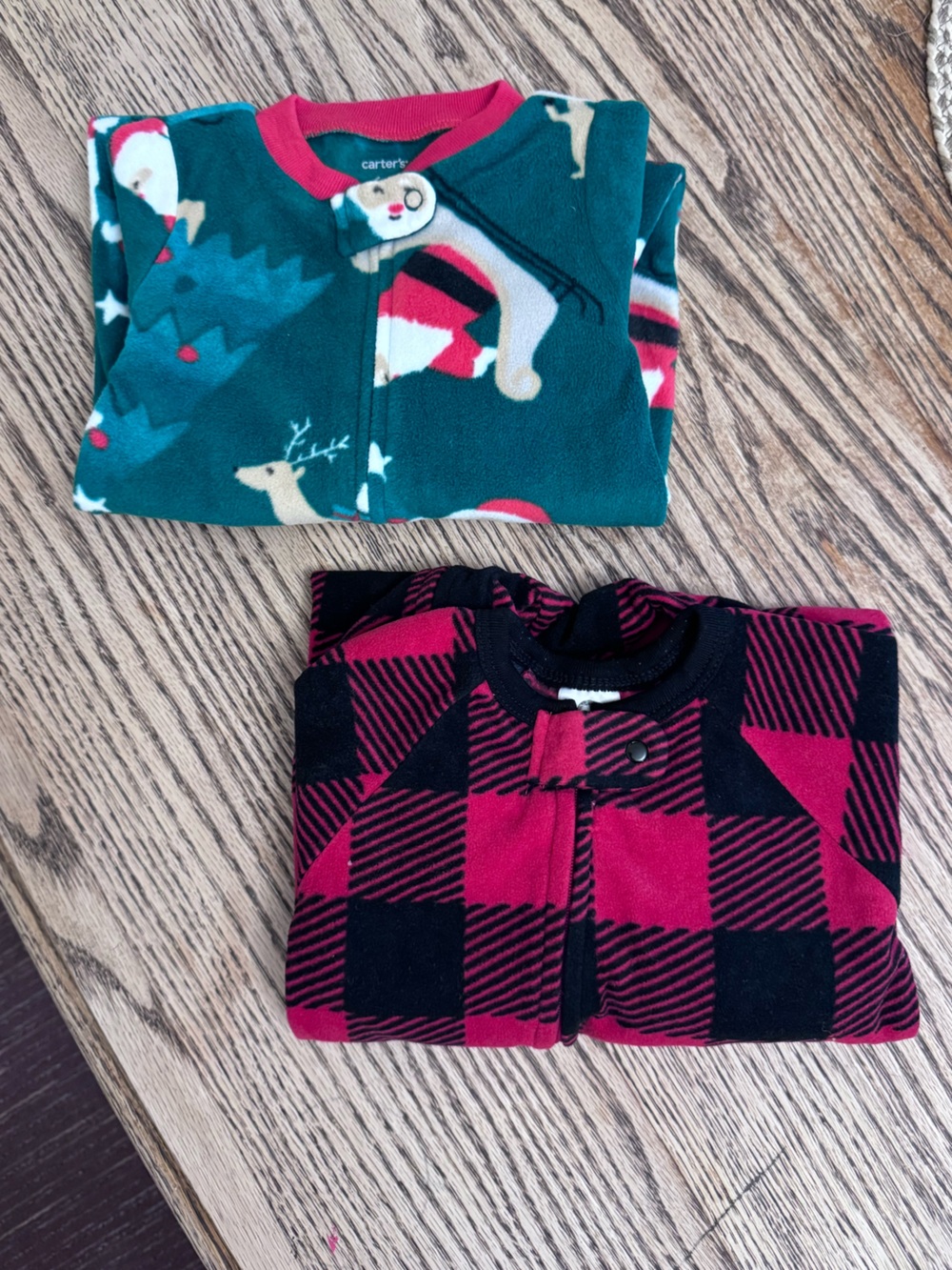 Set of 2 Teal Holiday Reindeer Fleece & Red Black Buffalo Plaid Pajama Size 6-9M